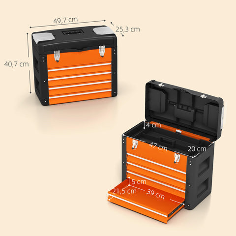 Rootz Tool Box 4-Drawer Set - Mini Box - Storage Organizer - Scratch-Resistant Steel - 49.7cm x 25.3cm x 40.7cm