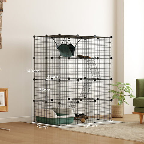 Rootz Katzkage Cat Cage - Indoor Cat Enclosure - DIY Cat Playhouse - Spacious Design - 105cm x 70cm x 140cm