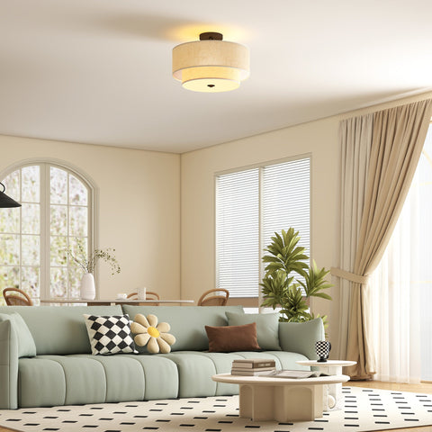 Rootz Ceiling Lamp - Hanging Lamp - Linen Look - White- Soft Ambient Lighting - Dimensions Ø40cm x 26H cm