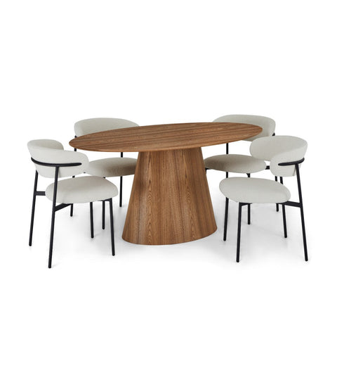 Rootz Dining Table - Oval Table - Dining Room Table - Sturdy Metal Frame - Oak Veneer Finish - Comfortably Seats 6-8 - 160cm x 90cm x 76cm