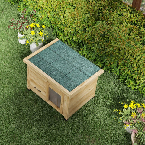 Rootz Cat House - Outdoor Cat Shelter - Wooden Cat Retreat - Transparent Window - Privacy Curtain - 57cm x 45cm x 43cm