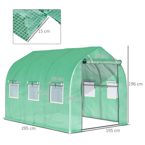 Rootz Garden High-Rise Tunnel Greenhouse - Plant Shelter - PE Tissue Greenhouse - Adjustable Ventilation - 2.95m x 1.95m x 1.96m