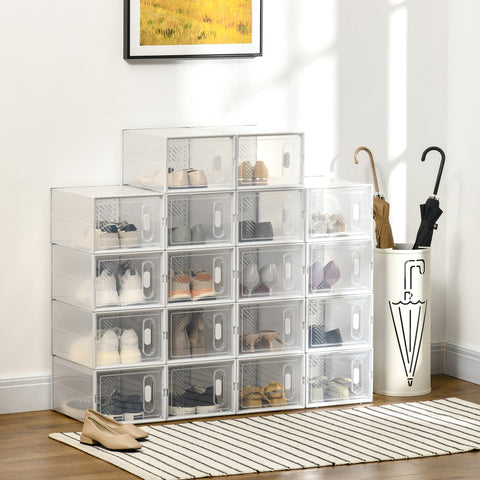 Rootz Modular Shoe Storage Boxes - Shoe Cabinets - Transparent Organizers - Durable Plastic - 25L x 35W x 19H cm