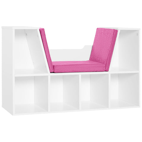 Rootz Library Bench - Storage Shelf - Bookcase - 3 Cushions Included - Comfort Seating - 102L x 30W x 61H cm - White Pink