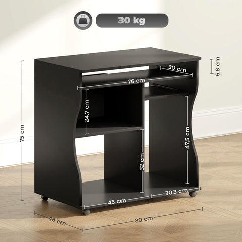 Rootz Rollable Computer Table - Desk with Storage - Mobile Workstation - Ample Storage Space - 80 x 48 x 75 cm, Black