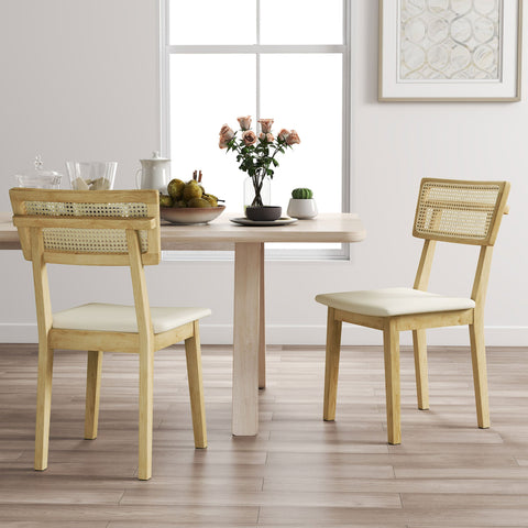 Rootz Dining Room Chair - Rattan Chair - Dining Seat - Stable Rubber Wood - 46.5b x 85h cm - Elegant Design and Comfort