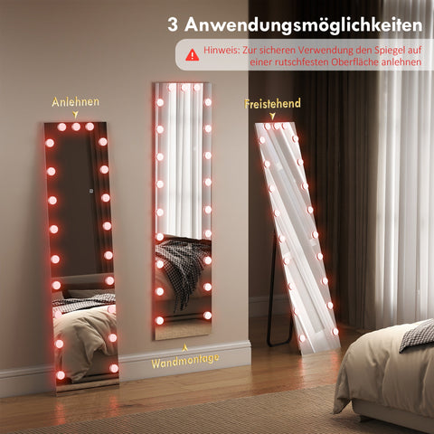 Rootz Full-Length Mirror 150x40cm - Standing Mirror - Dressing Mirror - RGB LED Lighting - Shatterproof & Modern - Touch Switch & Memory Function