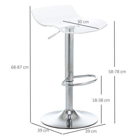 Rootz Set of 2 Bar Stools - Counter Stools - Acrylic Seats - Height Adjustable - 39x39x67-87cm - 360° Rotatable - Chrome Frame