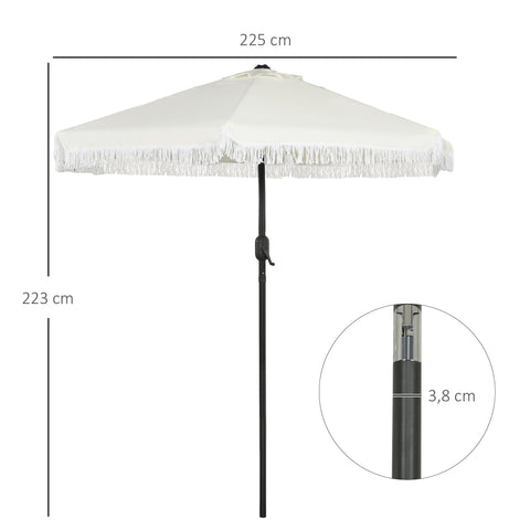 Rootz Tilting Garden Parasol - Patio Umbrella - Sunshade - Boho Style - Optimal Sun Protection - Ø225cm x 223cm - Cream and Black Fringes