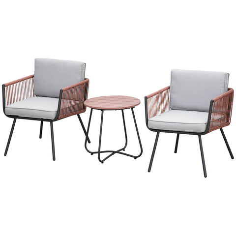 Rootz 3 Piece Garden Furniture Set - Rattan Outdoor Set - Patio Furniture - Cushions Included - Armchair: 61x64x64cm, Table: Ø49.5x50cm