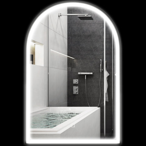 Rootz LED Bathroom Mirror - Wall Mounted - Arch Shape - Anti-Fog - 90cm x 3cm x 60cm - Touch Switch - Aluminum Frame