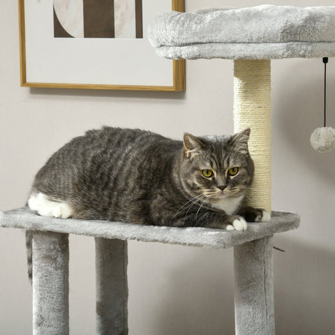 Rootz Cat Scratching Post with Cave - Cat Tree - Multi-Level Cat Tower - Sisal Rope - 48.5cm x 48.5cm x 141.5cm