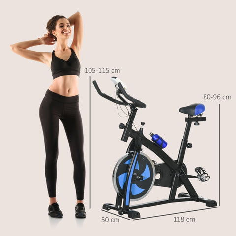 Rootz Exercise Bike - Indoor Cycling Bike - Quiet Belt Drive - Adjustable Resistance - LCD Monitor - Blue - 118cm x 50cm x 105-115cm