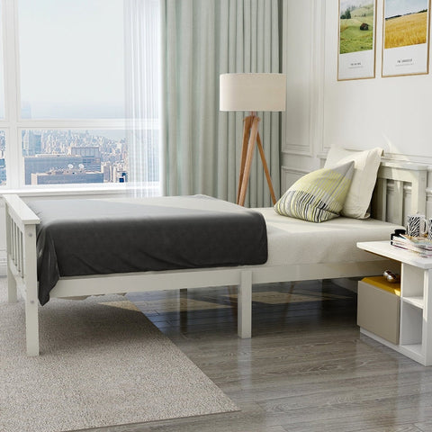 Rootz White Single Bed - Minimalist Bed Frame - Elegant Pine Bed - Durable Design - 208L x 96W x 82H cm