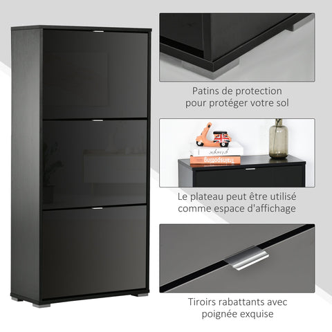 Rootz Shoe Cabinet - Shoe Chest - Shoe Storage - Ergonomic Design - 60W x 26D x 124H cm - Painted Black