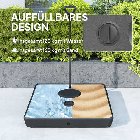 Rootz Umbrella Stand - Parasol Base - Fillable Umbrella Holder - Adjustable Wheels - 95cm x 95cm x 117cm - Black