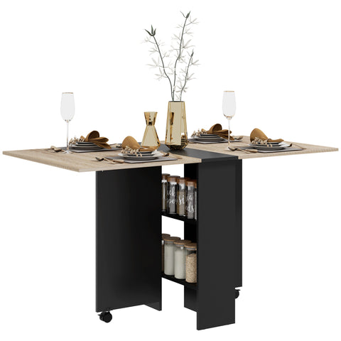 Rootz Foldable Table - Kitchen & Dining Table - Rolling Dining Console - Easy Storage - 75 x 140 x 74 cm, Brown & Black