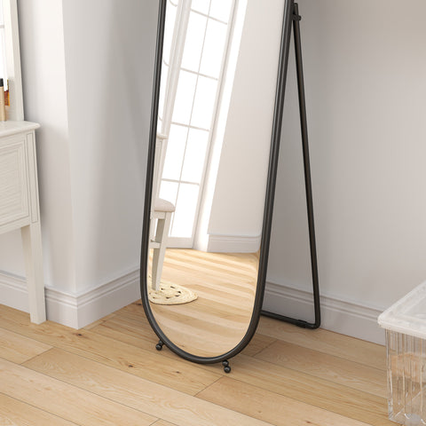 Rootz Oval Full Body Mirror - Free-Standing - Metal Frame - Enhances Room Brightness - 40x160cm Black