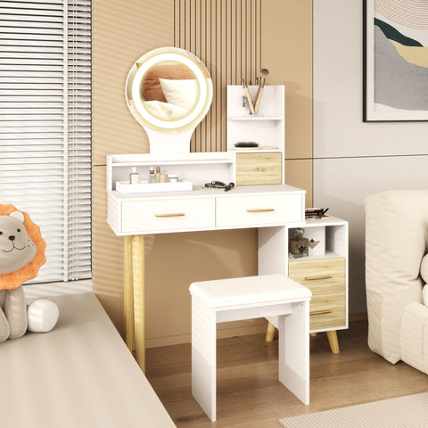 Rootz Dressing Table Set with Mirror - Vanity Table - Hairdressing Table - LED Lighting - 100cm x 44cm x 137cm