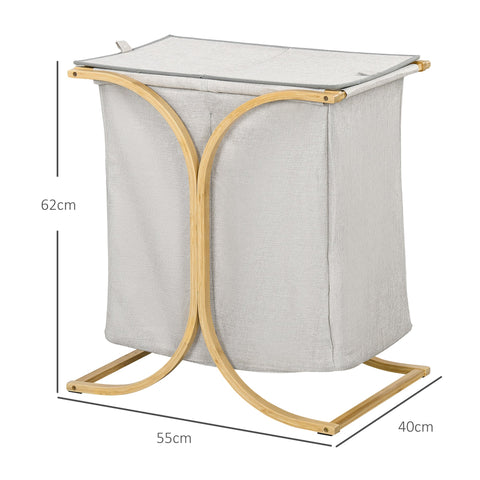 Rootz Bamboo Laundry Basket - Laundry Storage Basket - Clothes Hamper - Natural Touch - 55L x 40W x 62H cm - Grey