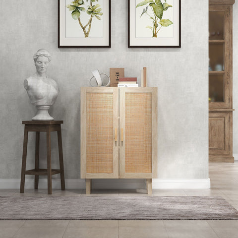 Rootz Bohème High Buffet Cabinet - Rattan Storage Unit - Boho Sideboard - Hidden Storage - 73 x 41 x 102 cm