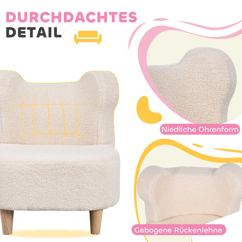 Rootz Children's Armchair - Plush Seat - Kids' Sofa - Cozy Comfort - Bear Ears - Fleece & Foam - White- 47cm x 43cm x 53cm
