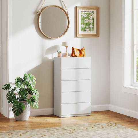 Rootz ATIDS Sideboard - Chest of Drawers - Storage Unit - 5 Drawers - Versatile White Design - 55cm x 34cm x 100cm