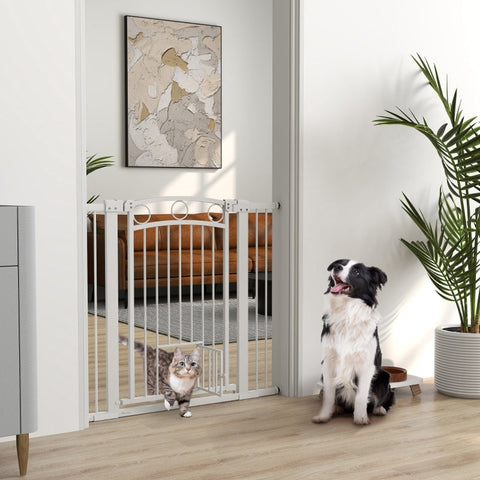 Rootz No-Drill Pet Stair Gate - Dog Gate - Adjustable Safety Barrier - Double Lock - 76-104W x 96H cm