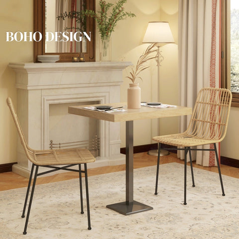Rootz Set of 2 Boho Bar Stools - Counter Stools - Rattan Wicker Chairs - Breathable Comfort - Sturdy Steel Frame - 45 x 53.5 x 105 cm