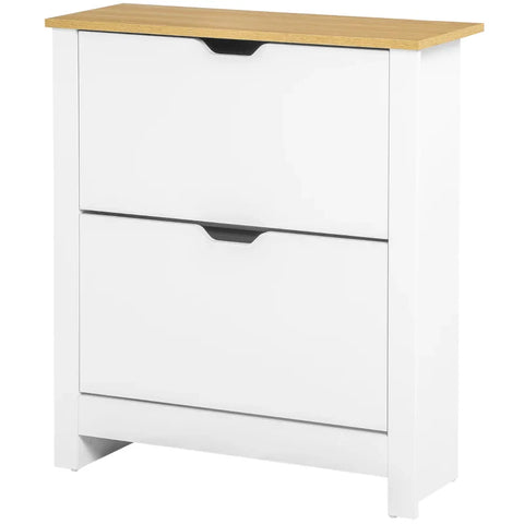 Rootz Shoe Cabinet - Shoe Rack - Shoe Storage - 2 Compartments - 12 Pairs Of Shoes - Chipboard - White-Natural - 72 Cm X 26 Cm X 80 Cm