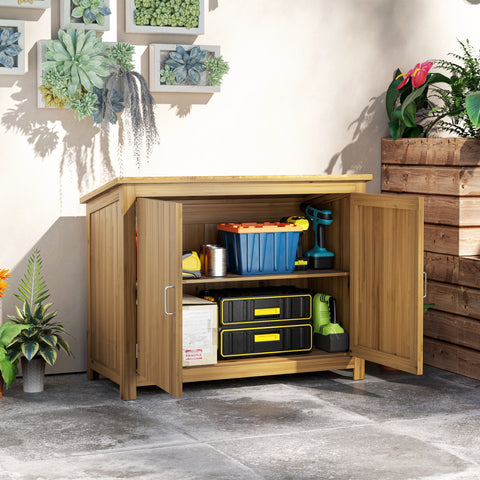 Rootz Wooden Garden Cabinet - Storage Chest - Tool Organizer - Weatherproof Design - 110cm x 50cm x 85cm