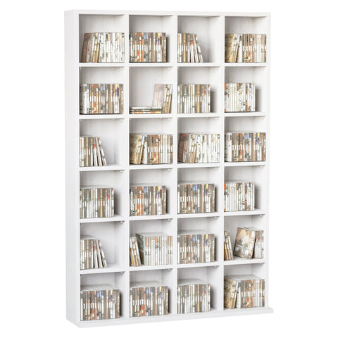 Rootz Multimedia Storage Shelf - Bookshelf - Adjustable Wood Shelving - Organize 480 CDs/312 DVDs - 89 x 20 x 130.5 cm - White