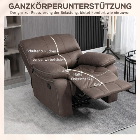 Rootz Upholstery Armchair with Footrest - Recliner Chair - Relaxation Furniture - Microfiber Leather-Look - Comfort Up to 135° - 97cm x 160cm x 80cm
