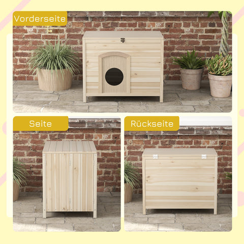 Rootz Small Pet House - Cat Shelter - Dwarf Rabbit Abode - Foldable Wood - 78cm x 51cm x 62cm