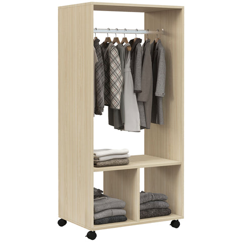 Rootz Cupboard with Shelf - Wardrobe Storage - Clothes Organizer - Easy Mobility with Swivel Wheels - 60L x 40W x 128H cm