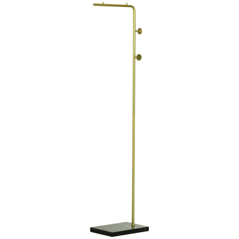 Rootz Coat Stand - Wardrobe Organizer - Entryway Rack - 2 Hooks - Marble Base - Elegant Golden Finish - 35cm x 25cm x 170cm