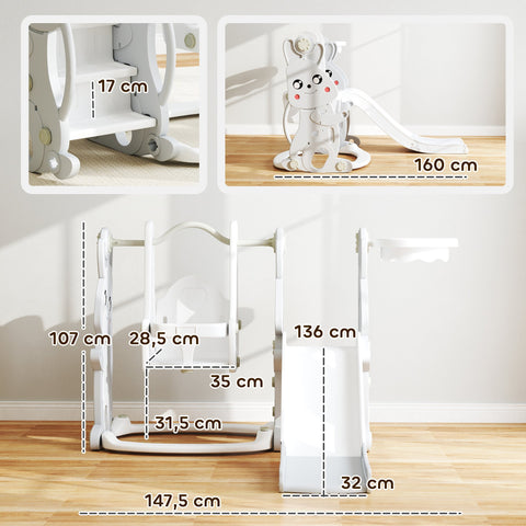 Rootz 4-in-1 Game Set for Toddlers - Swing Set - Slide - Climbing Frame - Basketball Basket - Plastic Fun - 147.5cm x 160cm x 107cm