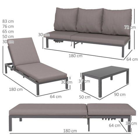 Rootz Modular Garden Furniture Set - Sun Loungers - Patio Set - UV Resistant - 180cm x 64cm x 83cm - Coffee Table 90cm x 50cm x 37cm