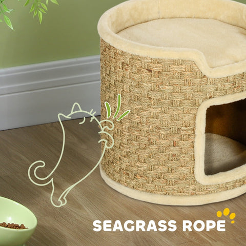 Rootz Cat Tower Barrel - Scratching Post - Scratcher Tree - Chipboard - Sisal Rope - 38cm x 37cm - Khaki+Beige