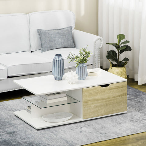 Rootz Rectangular Coffee Table - Modern Table - Stylish Coffee Tables - Two Drawers & Storage - 106cm x 58cm x 39cm
