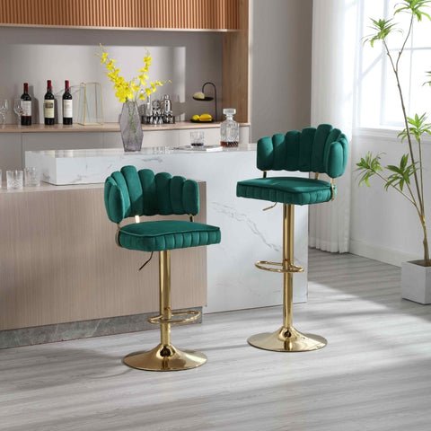 Rootz Adjustable Bar Stool Set - Retro Style Chairs - Velvet Swivel Stools - Ergonomic Comfort - 48cm x 45.5cm x 92-114cm