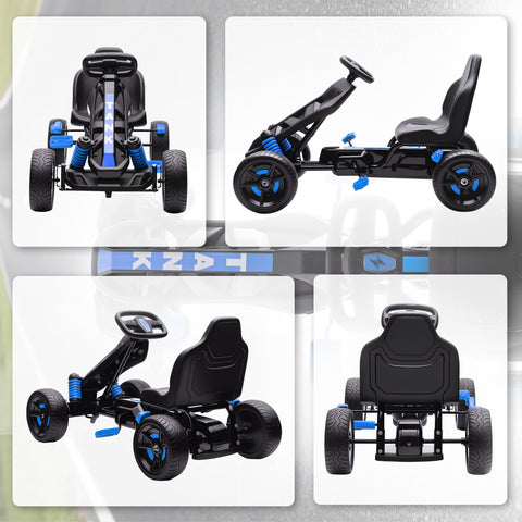 Rootz Children's Pedal Gokart - Tread Car - Go-Kart for Kids - Non-Slip Wheels - 60.5cm H x 34cm W x 31.5cm Seat H - Blue