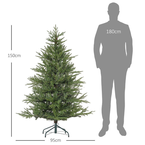 Rootz Christmas Tree - Artificial Pine Tree - Lifelike Branches - Easy Assembly - Flame-Resistant - Metal Base - Green - Ø95 x 150H cm