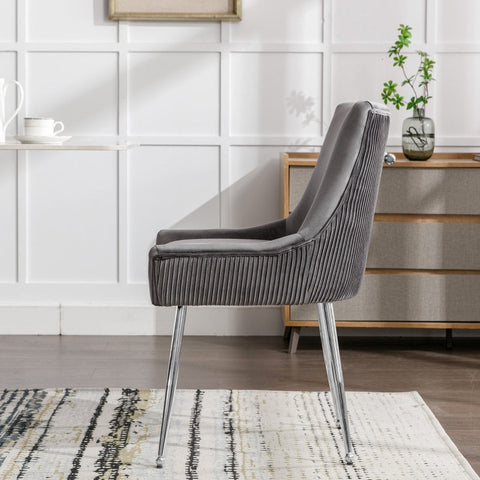 Rootz Gray Velvet Dining Chair - Modern Seating - Elegant Chairs - High Comfort Foam - 54L x 57.5W x 86.5H cm