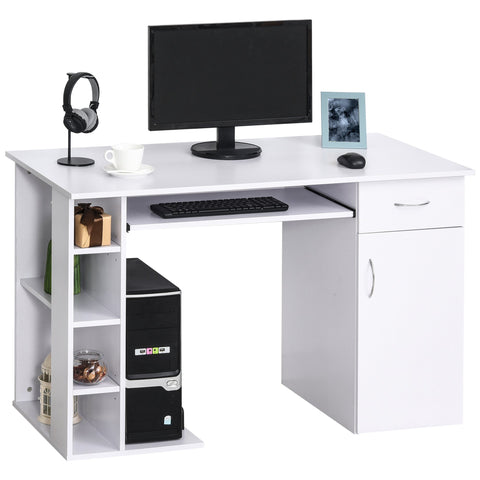 Rootz Computer Table - Office Desk - Multimedia Workspace - Ample Storage - 120 x 60 x 74 cm, White MDF