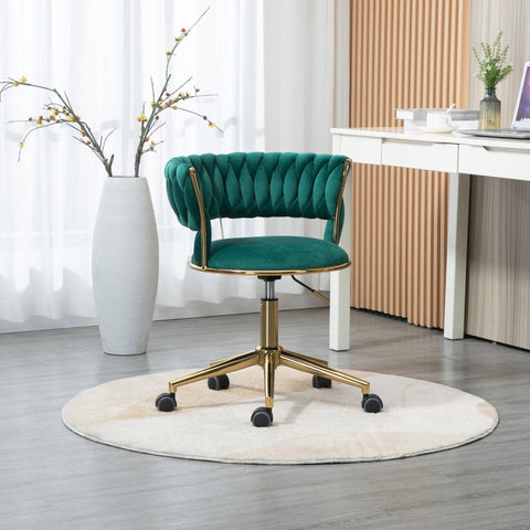 Rootz Velvet Office Chair - Ergonomic Desk Chair - Swivel Work Chair - Supports 127kg - 62L x 62W x 67H cm - Emerald Green Velvet with Golden Details