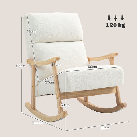 Rootz Rocking Chair - Velvet Chair - Ergonomic Chair - Max Comfort - 65W x 90D x 98H cm - White-Brown