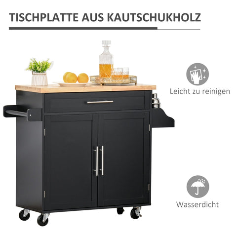 Rootz Keukentrolley - Oprolbare serveerwagen - Mobiel keukeneiland - In hoogte verstelbare planken - Voldoende opbergruimte - Gemakkelijke mobiliteit - 109 cm x 40 cm x 89 cm - Rubberhout en MDF