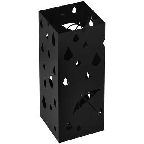 Rootz Umbrella Stand - Hallway Organizer - Rain Accessory - Galvanized Steel - Rust-Resistant - 4 Hooks - Black - 15.5 x 15.5 x 40 cm