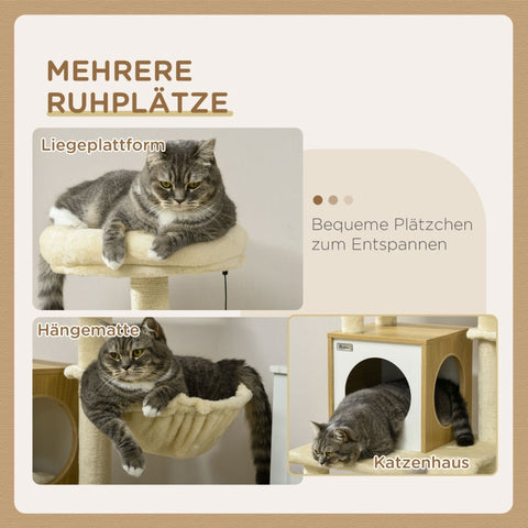 Rootz Cat Tree Scratching Post - Cat Cave - Multi-Level Cat Tower - Ultimate Comfort - Sisal Rope - 48.5cm x 48.5cm x 141.5cm